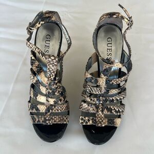 Guess Snake Print Strappy Heels Size 5.5